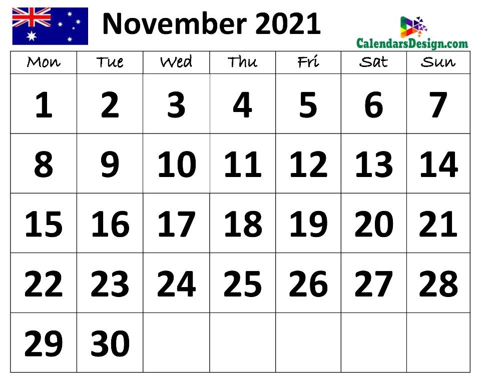 November Calendar 2021 Australia
