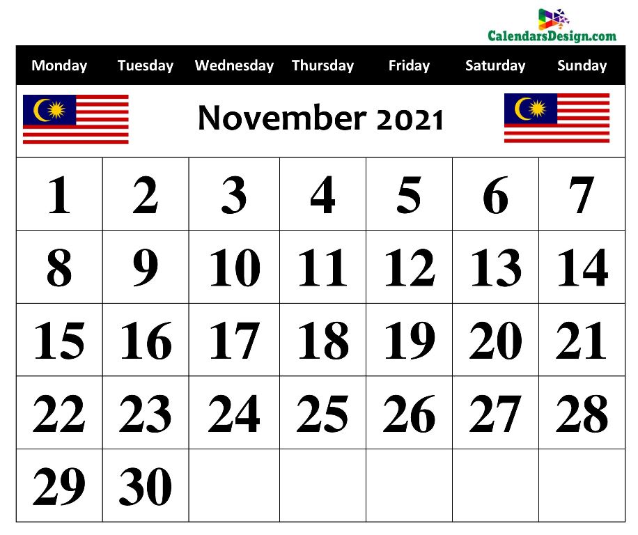November Calendar 2021 Malaysia with Holidays