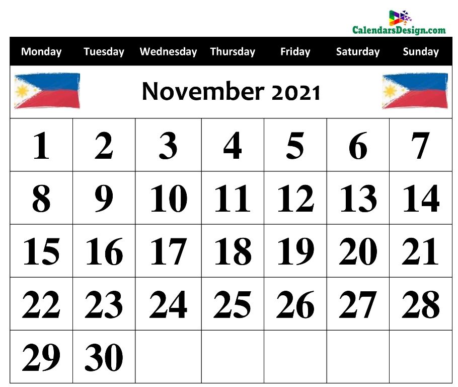 November Calendar 2021 Philippines with Holidays