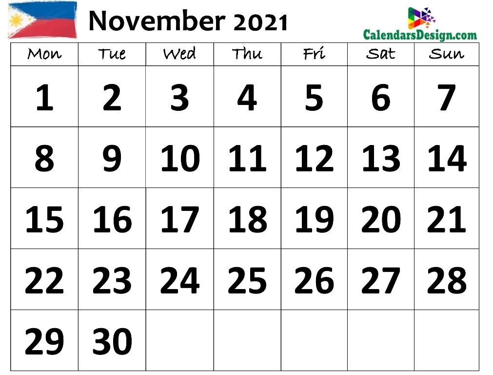 November Calendar 2021 Philippines