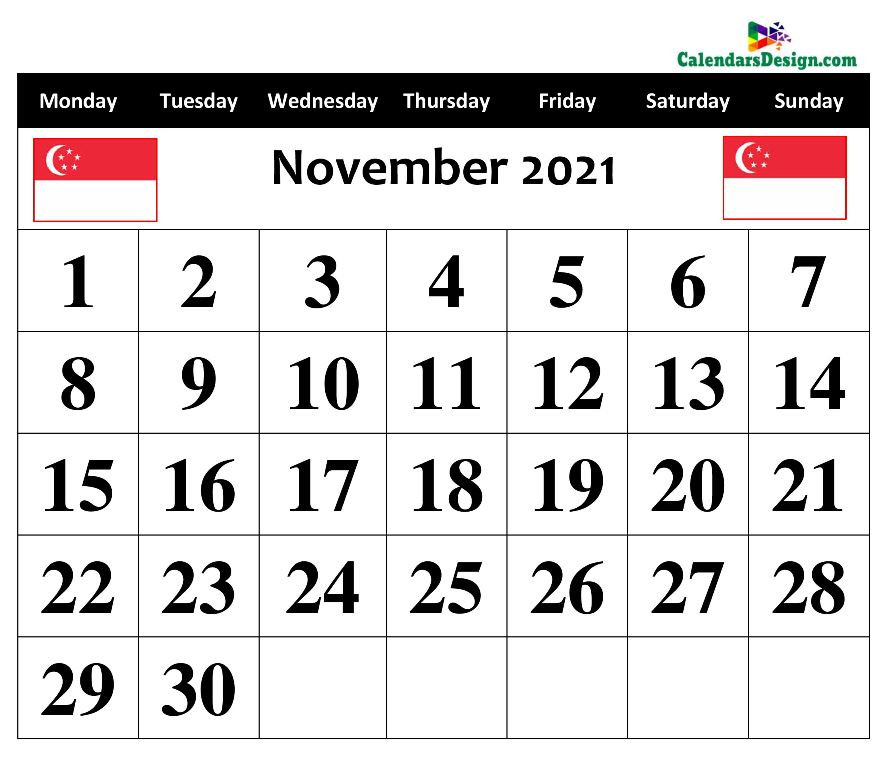November Calendar 2021 Singapore With Holidays