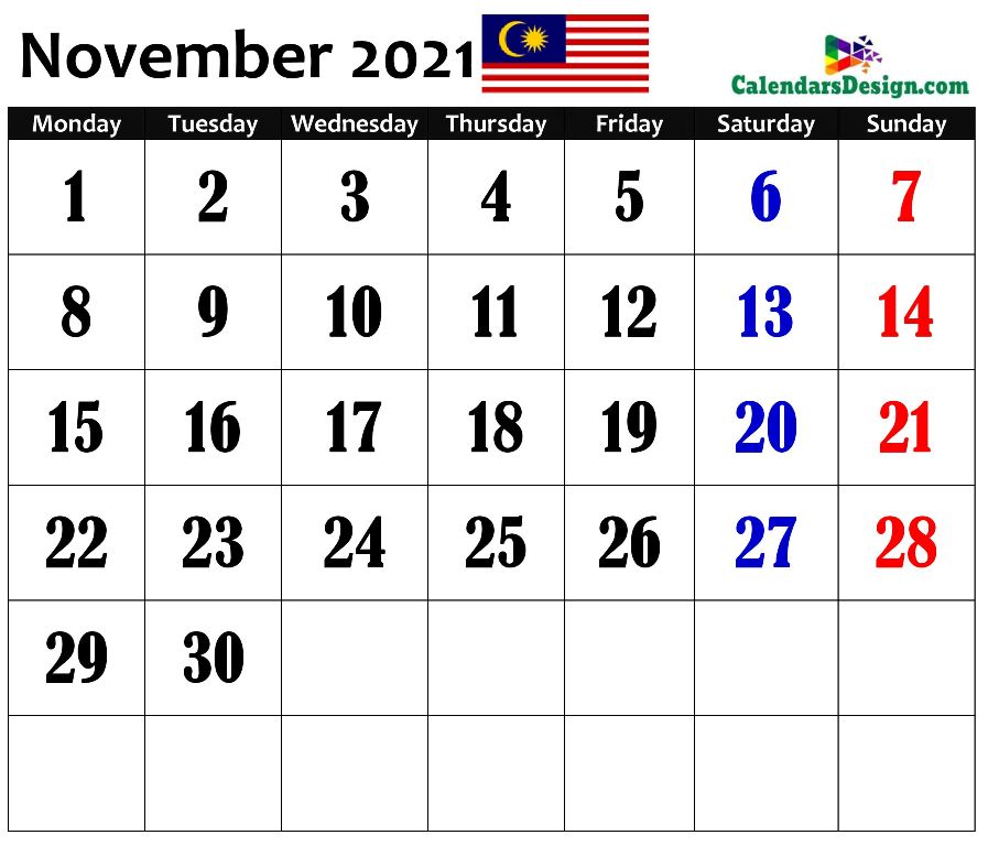 November Malaysia Calendar 2021