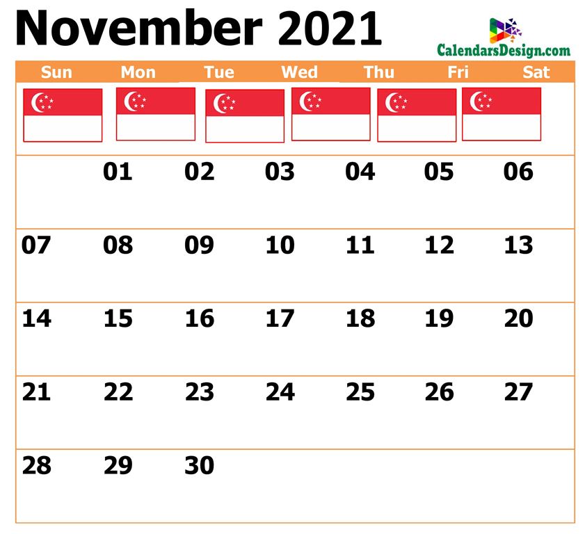 November Singapore Calendar 2021