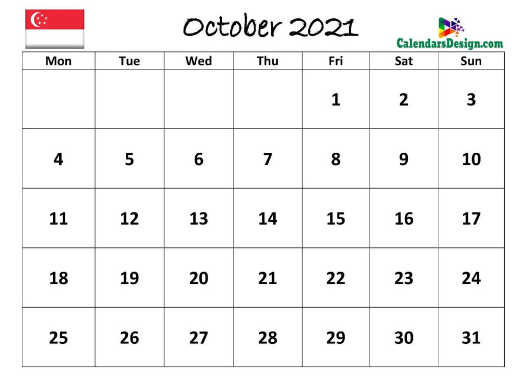 October 2021 Calendar Singapore