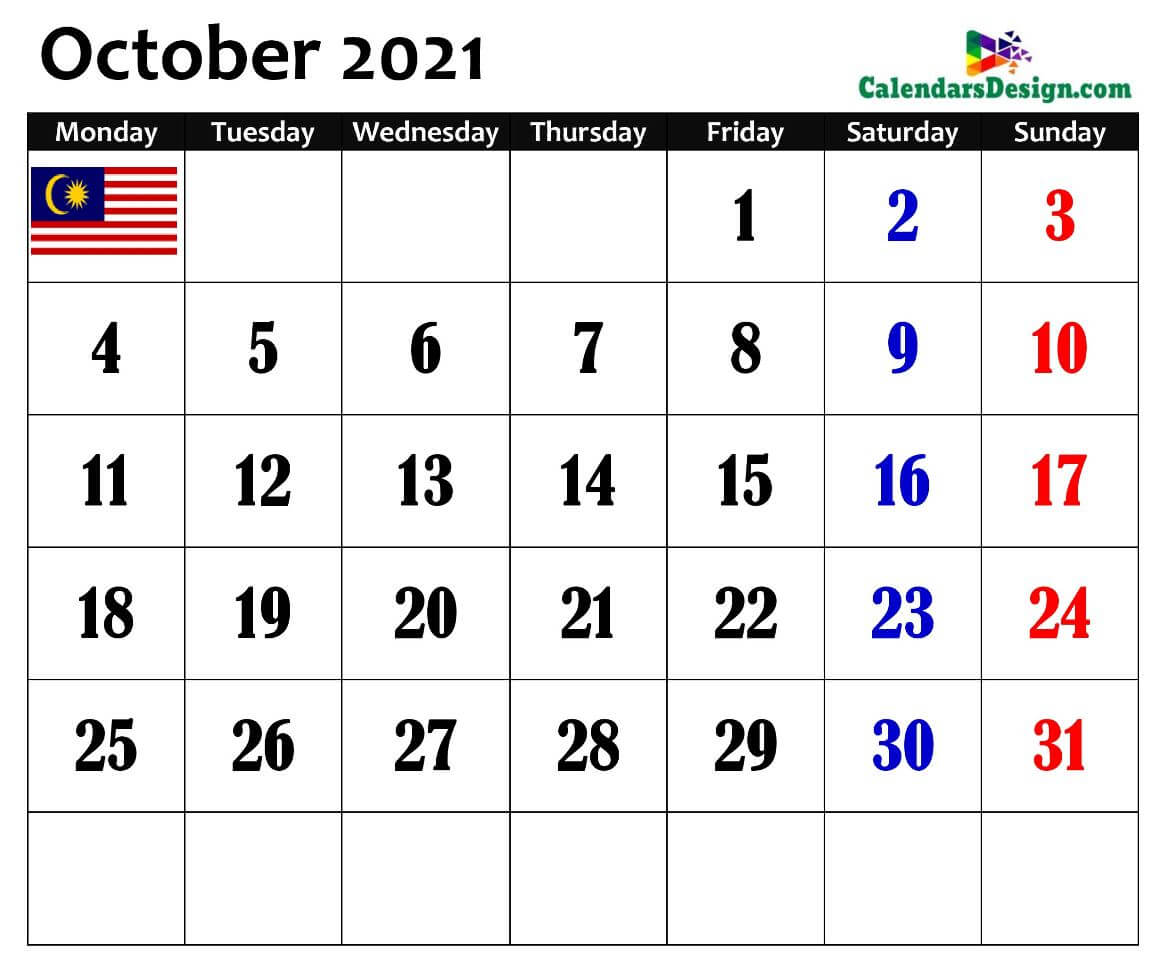 October 2021 Malaysia calendar