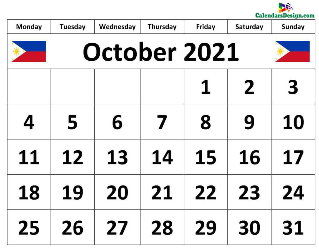 October 2021 Philippines calendar