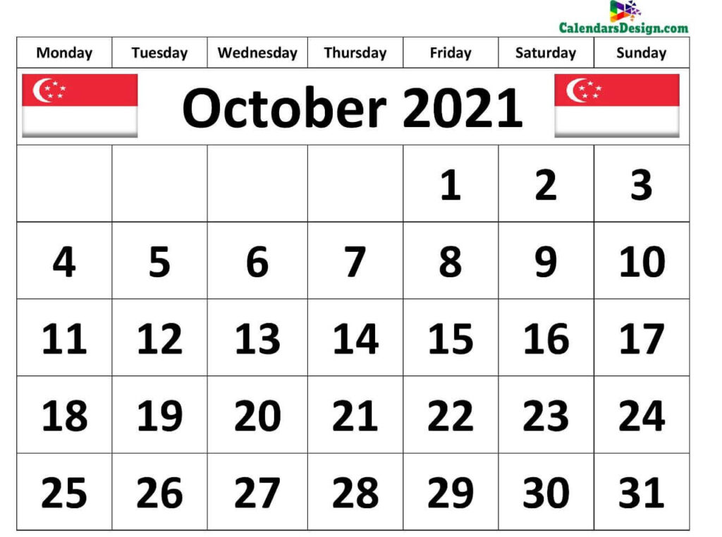 October 2021 Singapore calendar