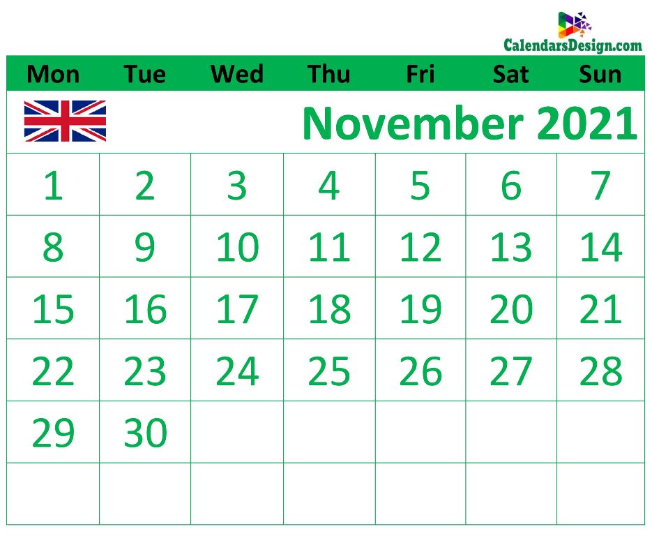 UK November 2021 calendar