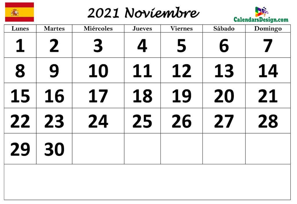 imprimir calendario noviembre 2021 PDF