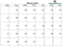 pdf calendar for March month