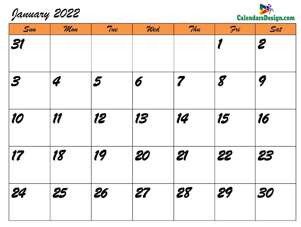 2022 Calendar January Template