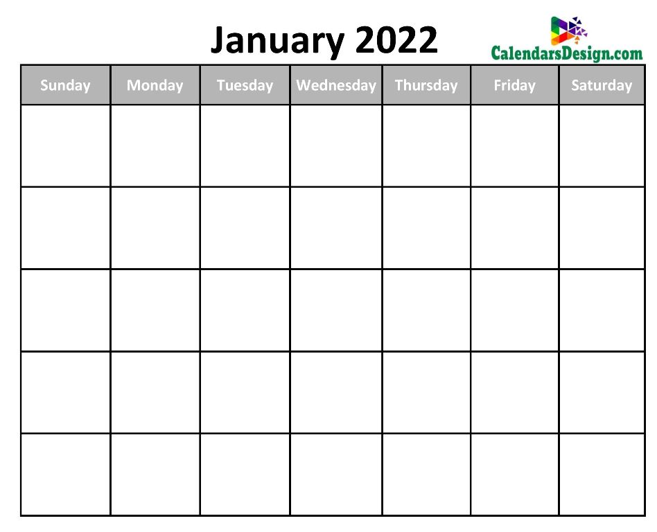 Jan 2022 blank calendar