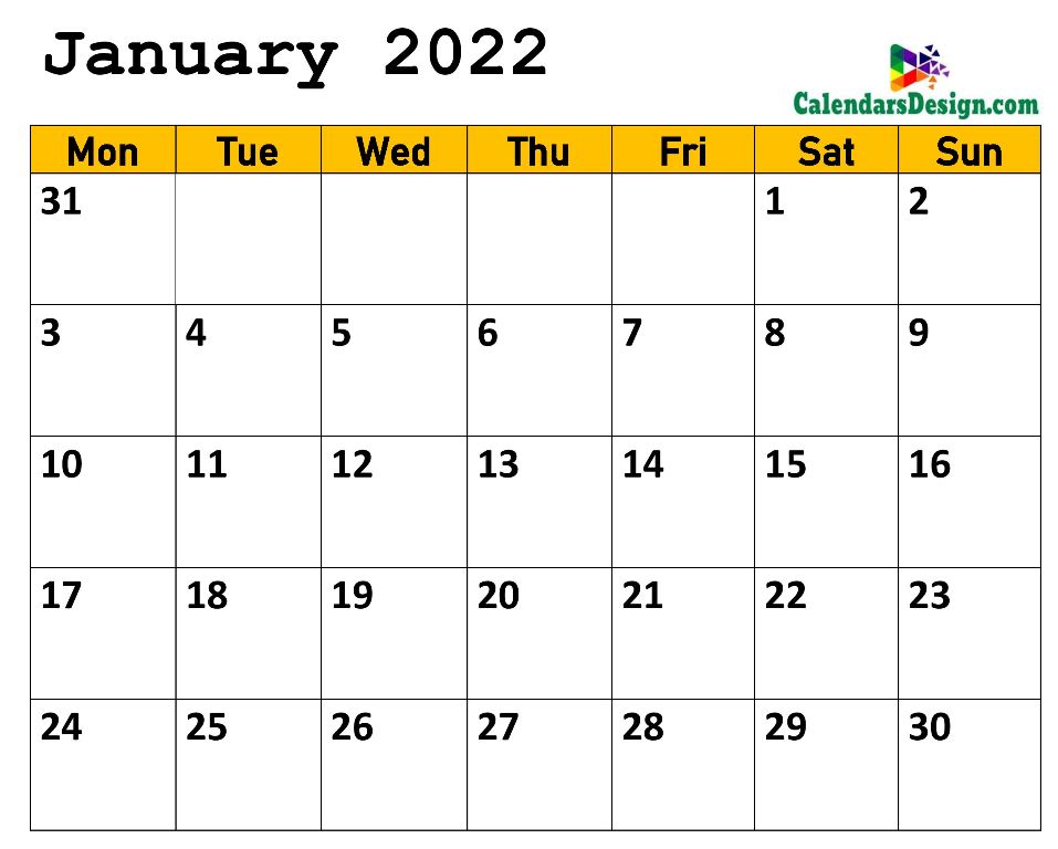 Jan 2022 calendar page