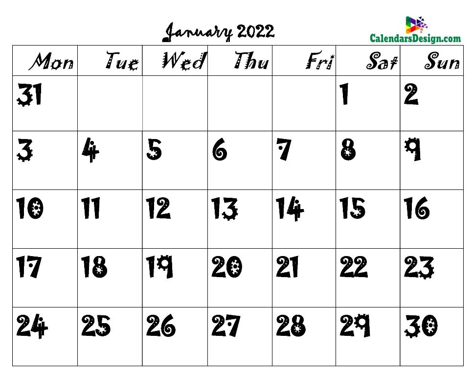 January 2022 Calendar Blank Template