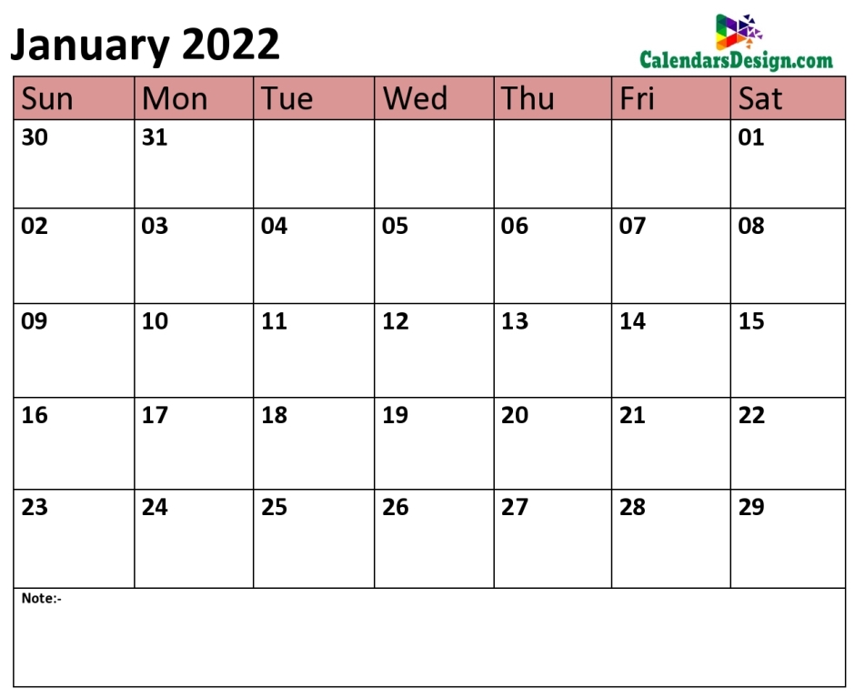 January 2022 Calendar Word Doc