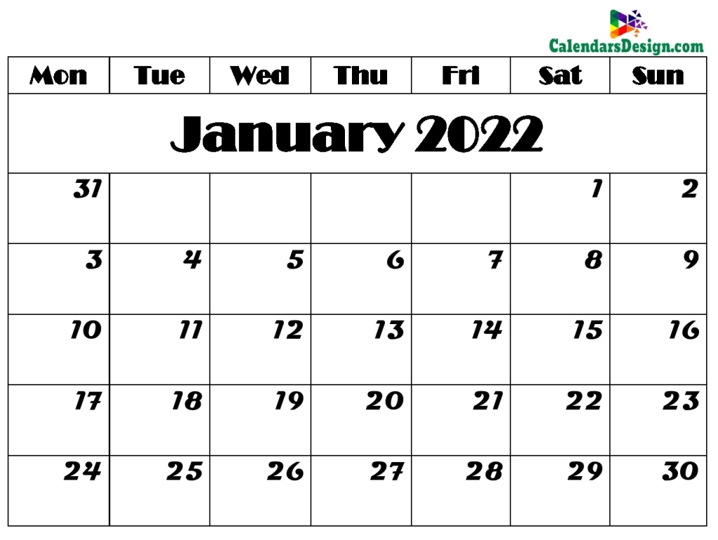 January 2022 Calendar Word