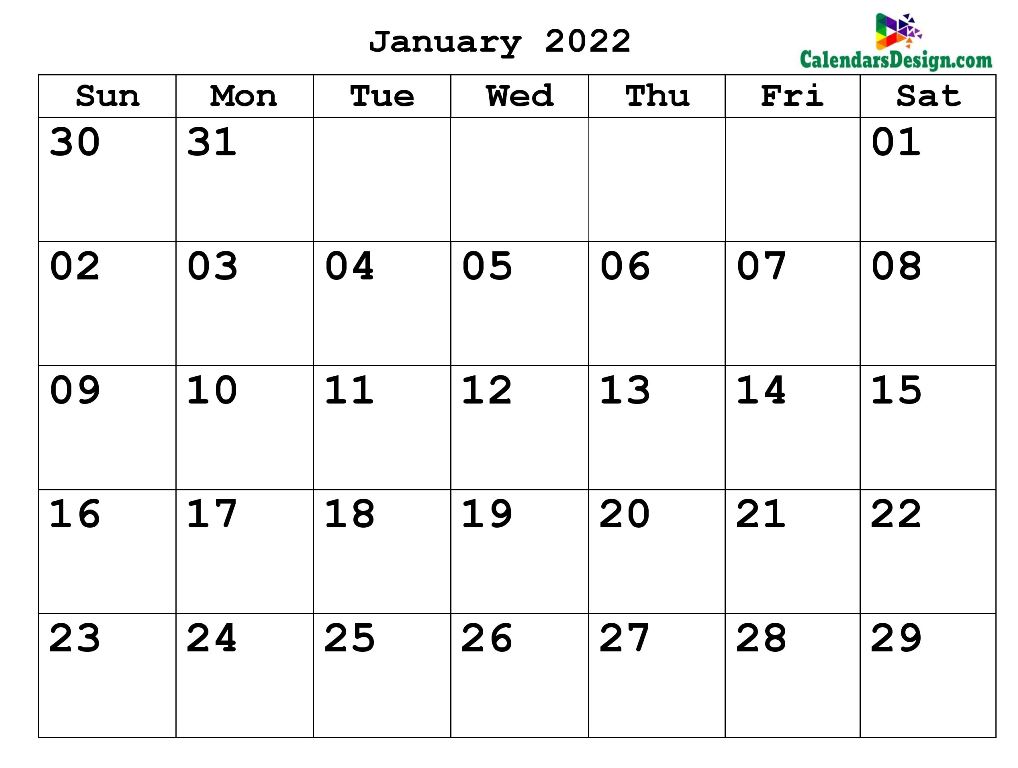 January 2022 calendar blank