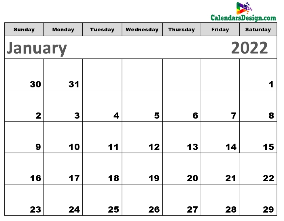 January 2022 calendar document
