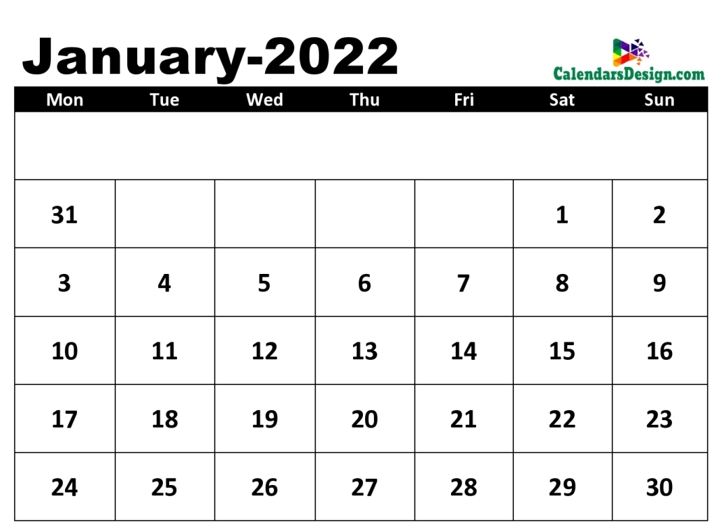 January Calendar 2022 Word Format
