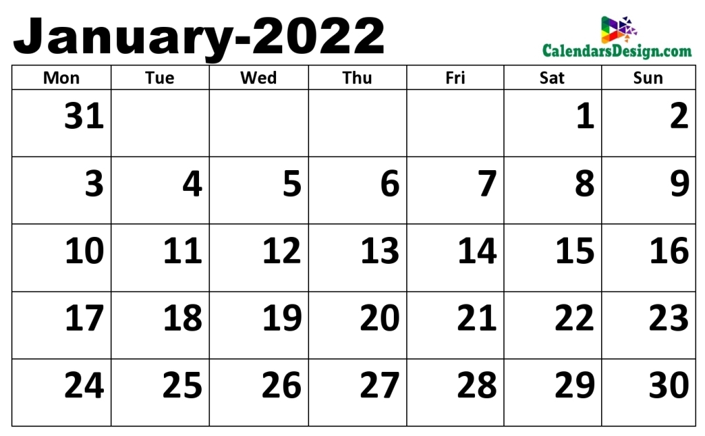 Printable Calendar for January 2022 PDF