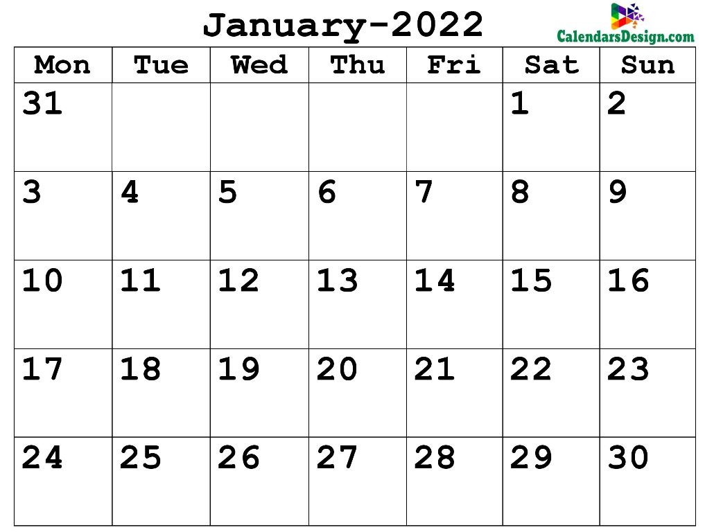 blank calendar for January month