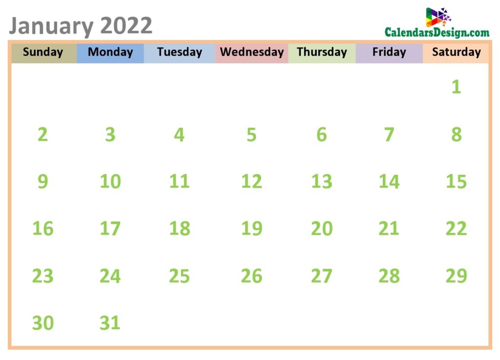latest January 2022 cute calendar