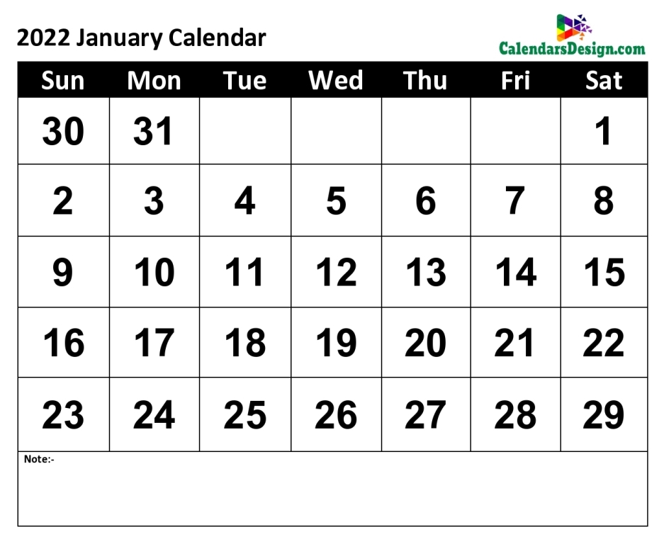 word calendar January 2022