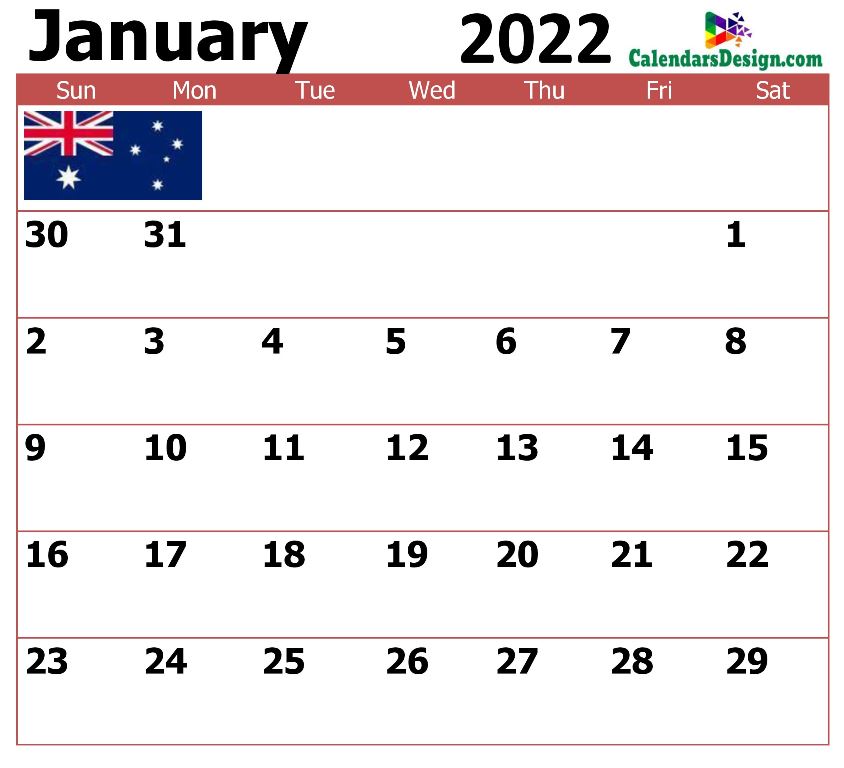 2022 January Australia Calendar