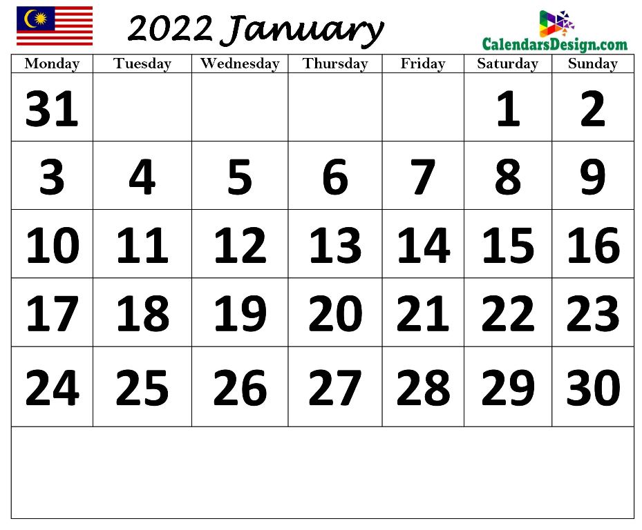 2022 January Malaysia Calendar