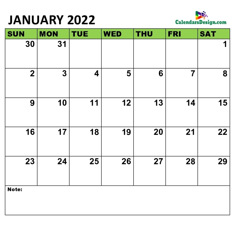 January 2022 Calendar Landscape