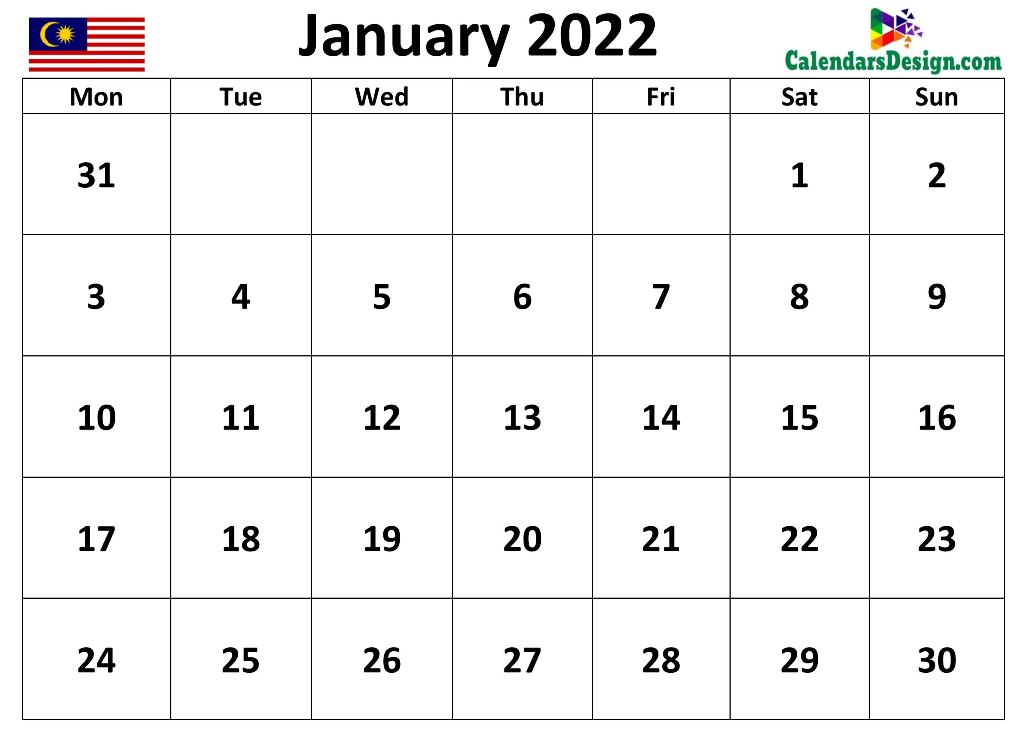 January 2022 Calendar Malaysia