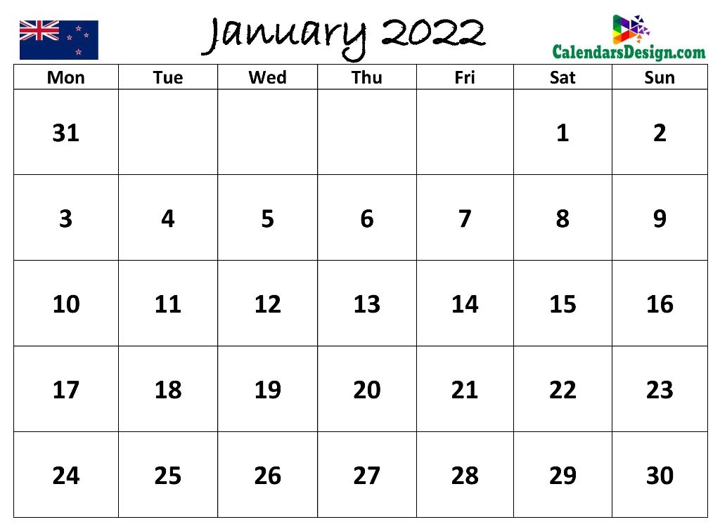 January 2022 Calendar NZ
