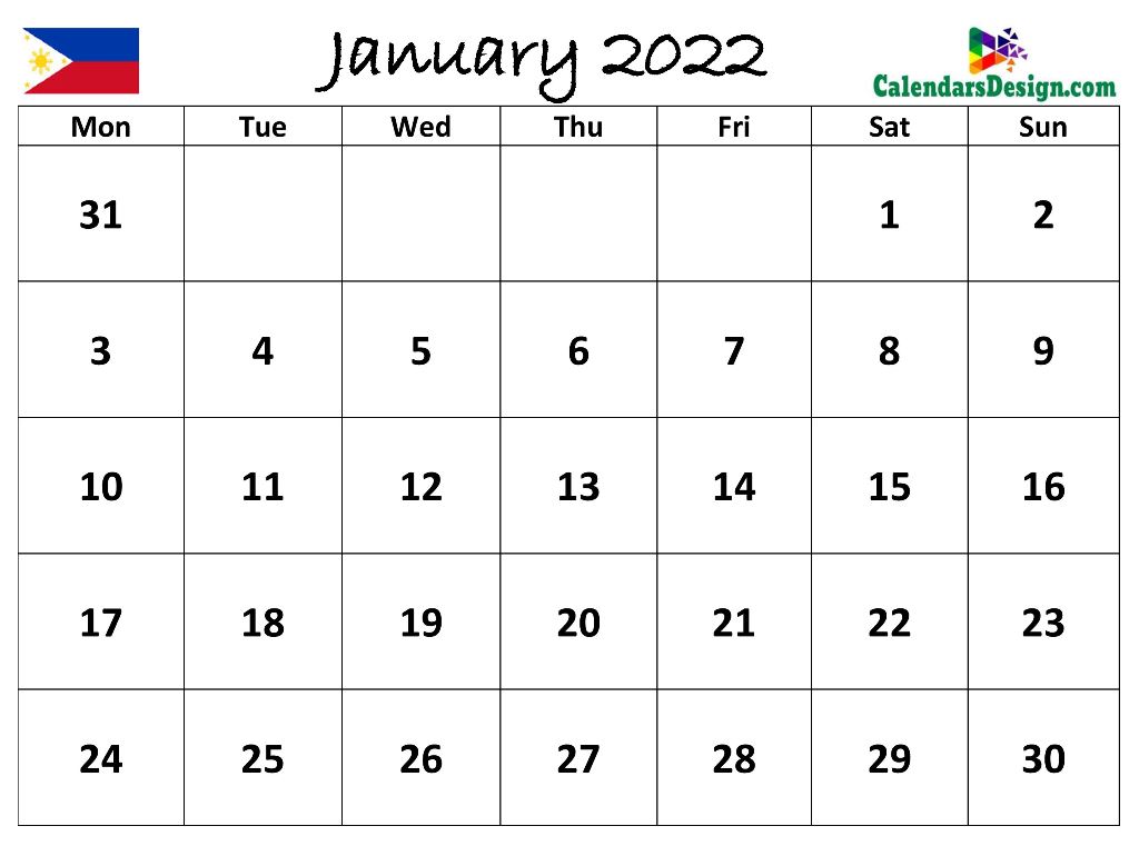January 2022 Calendar Philippines