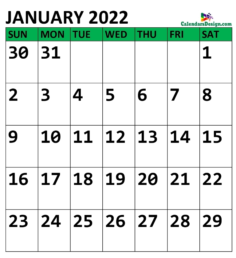 January 2022 Calendar Vertical