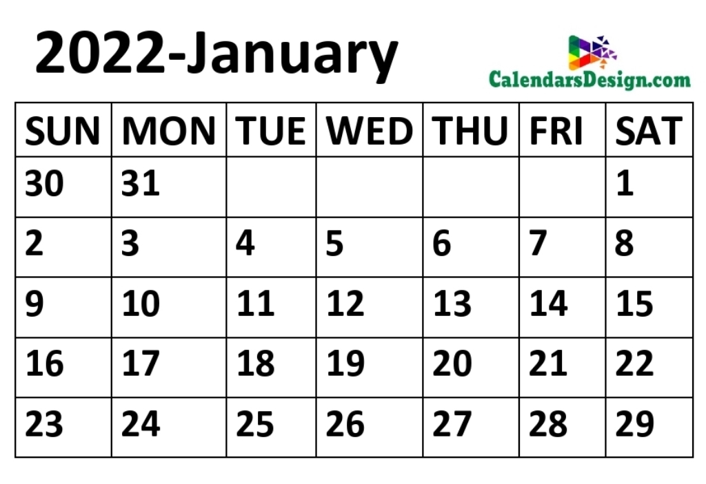 January 2022 Calendar small size