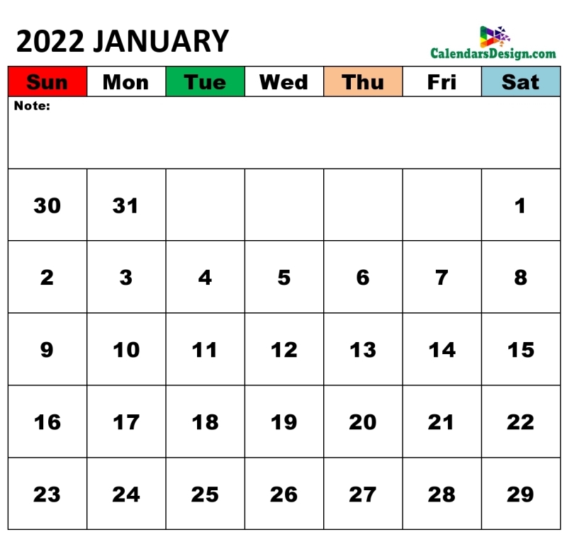 January 2022 Calendar to edit
