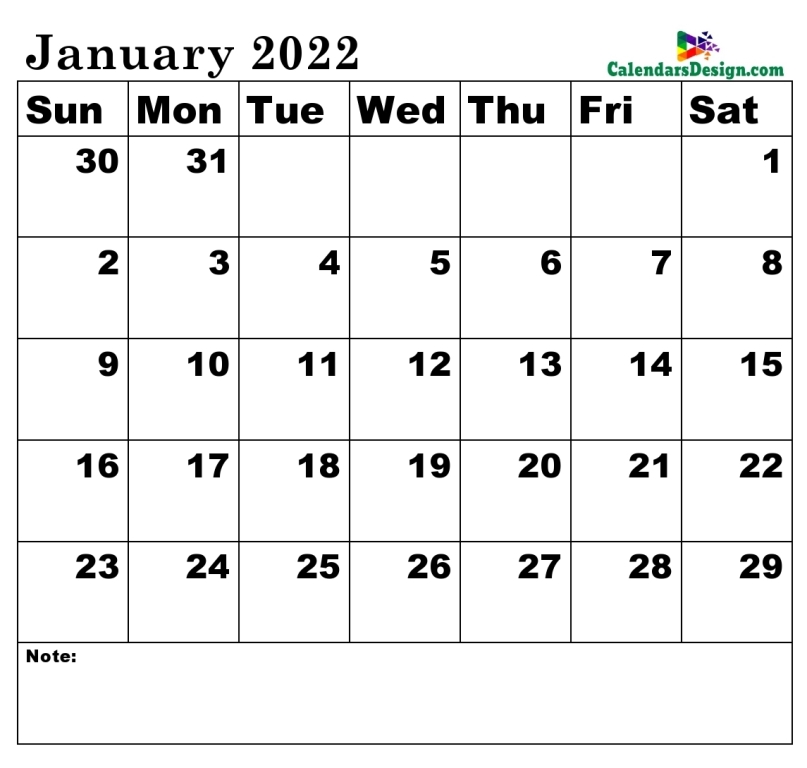 January 2022 Calendar xls