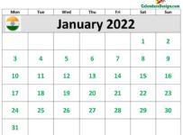 January 2022 Indian Calendar with Holidays