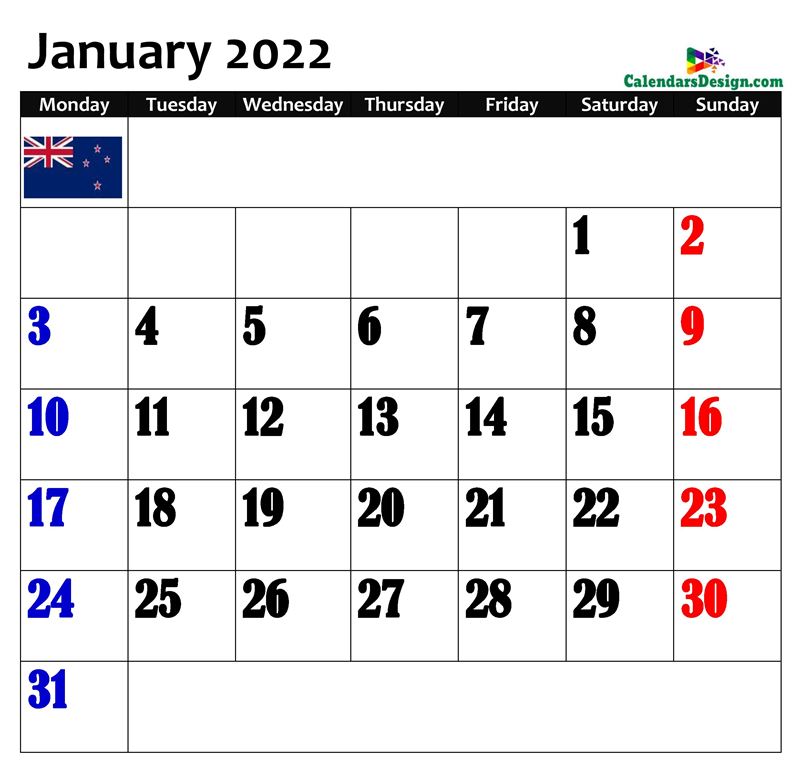 January 2022 New zealand Calendar
