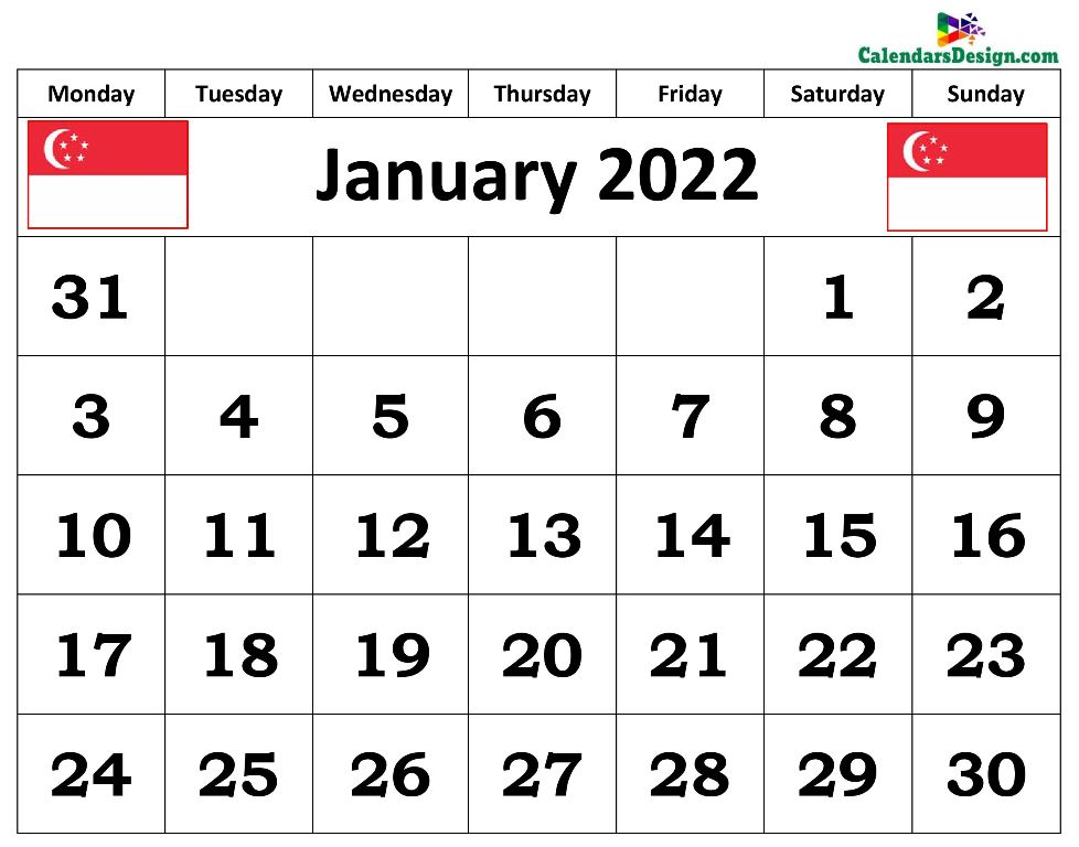 January 2022 Singapore calendar
