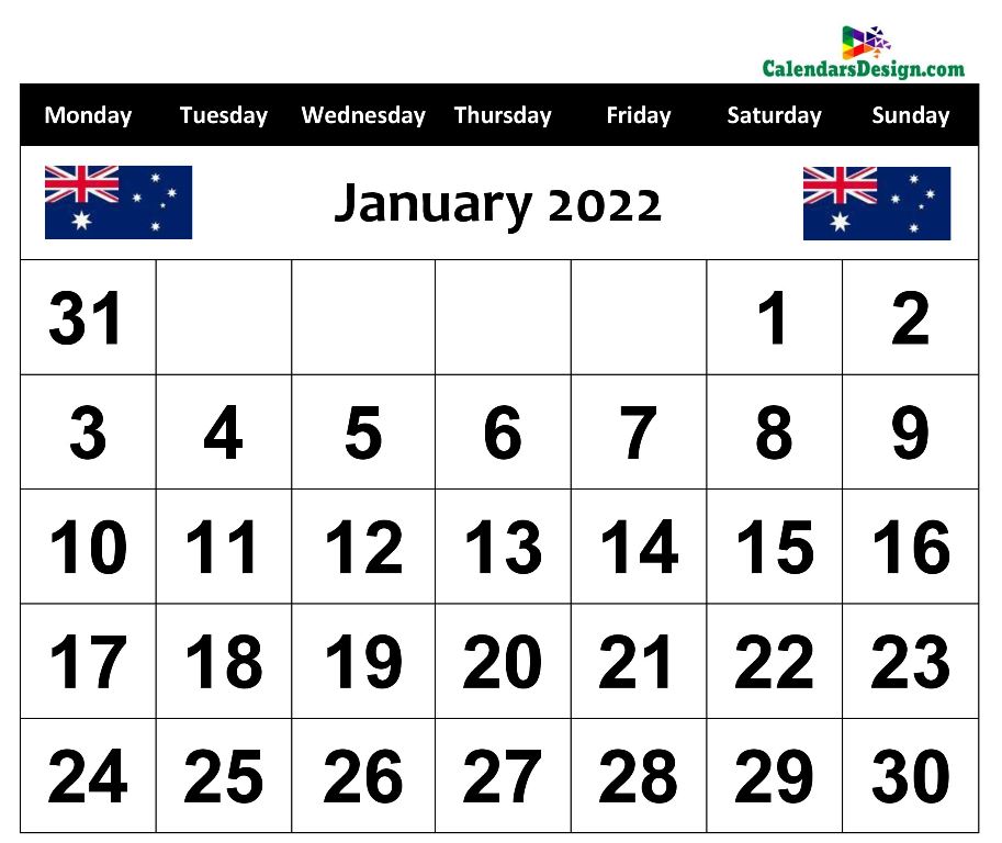 January Calendar 2022 Australia With Holidays
