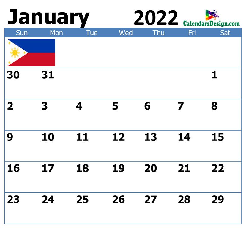 January Philippines Calendar 2022