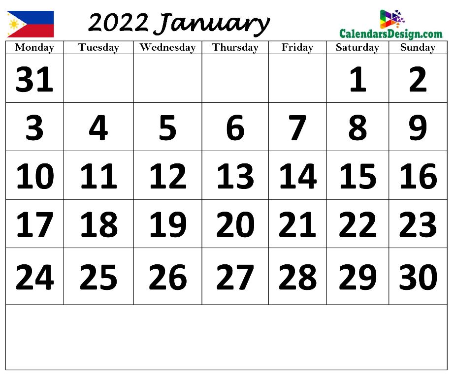 Philippines January 2022 calendar
