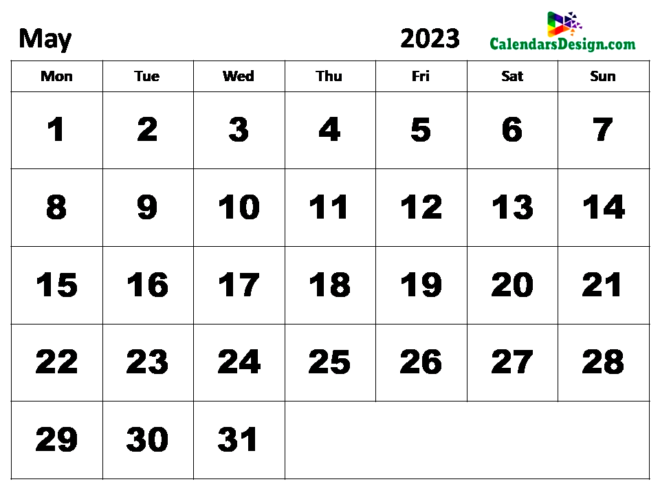 Calendar for May 2023 Excel to Print