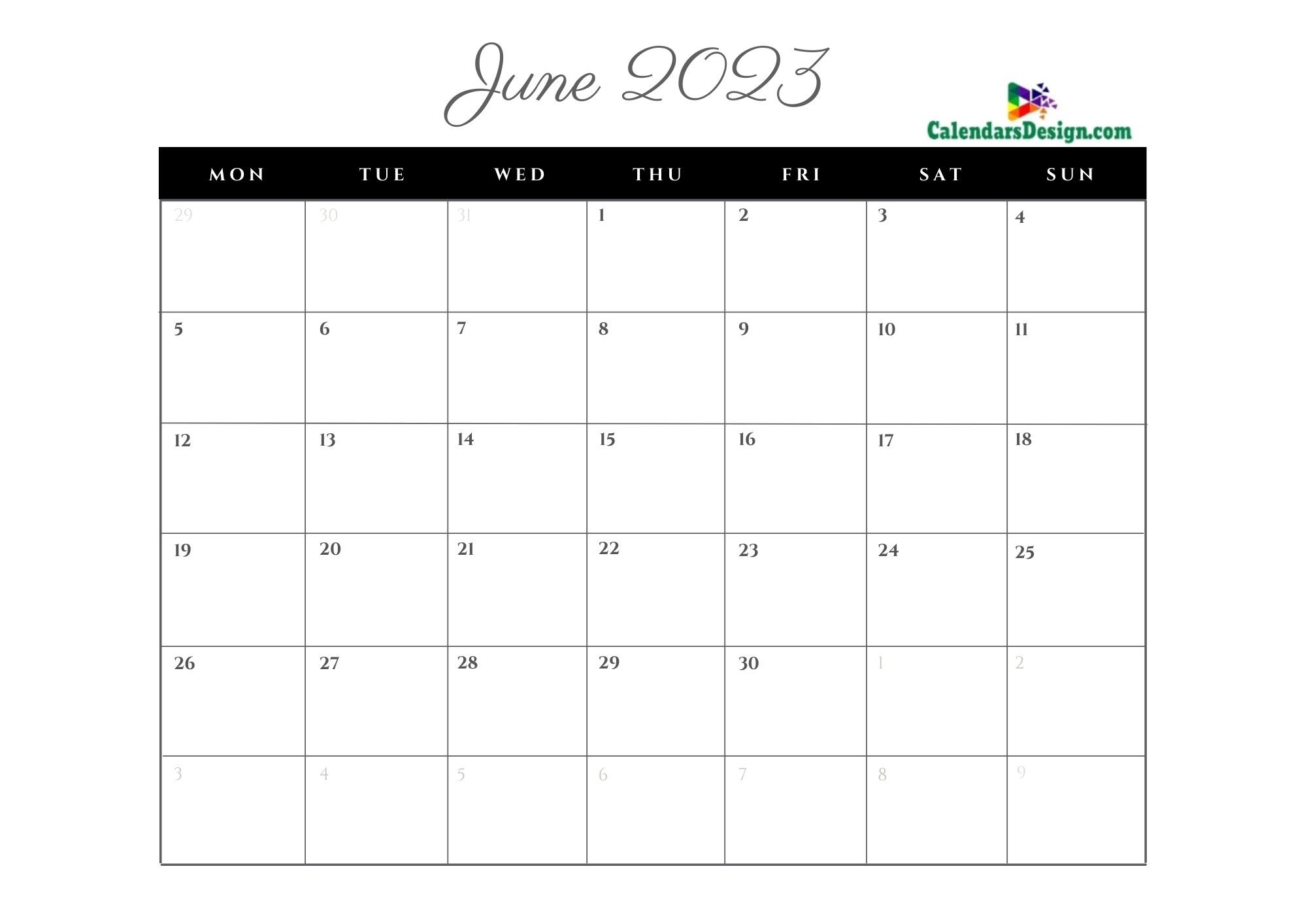 2023 Calendar June Template