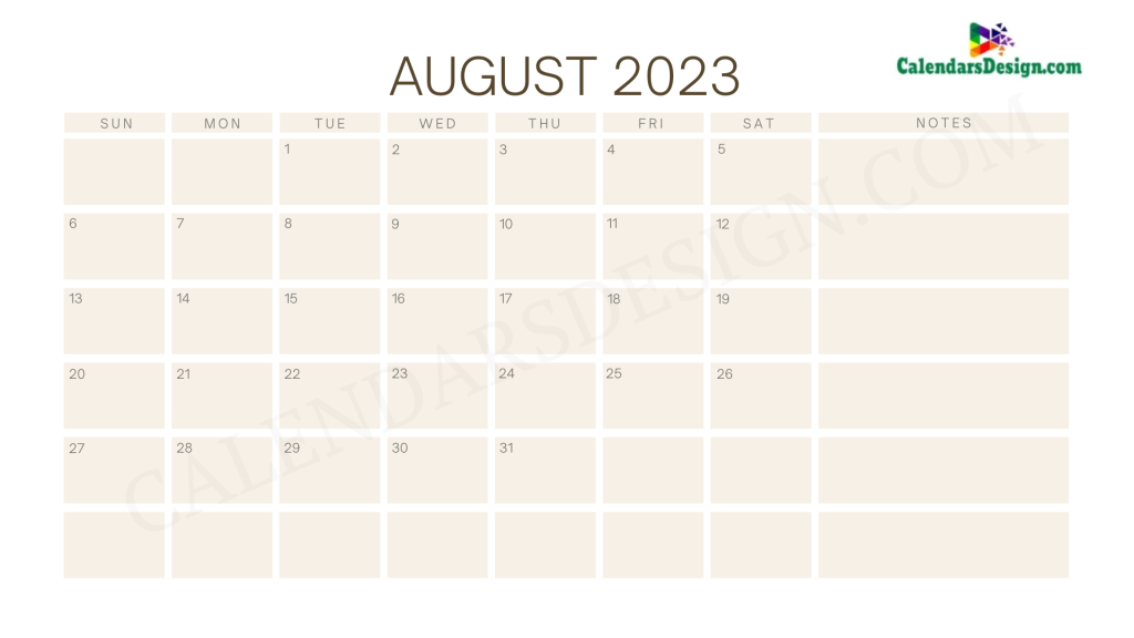 August 2023 Monthly calendar
