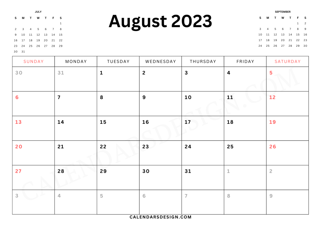 August 2023 calendar PNG