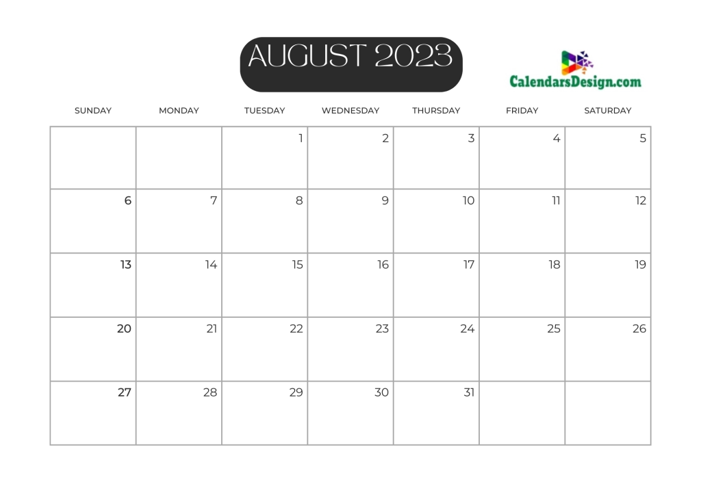 August Calendar 2023 Template