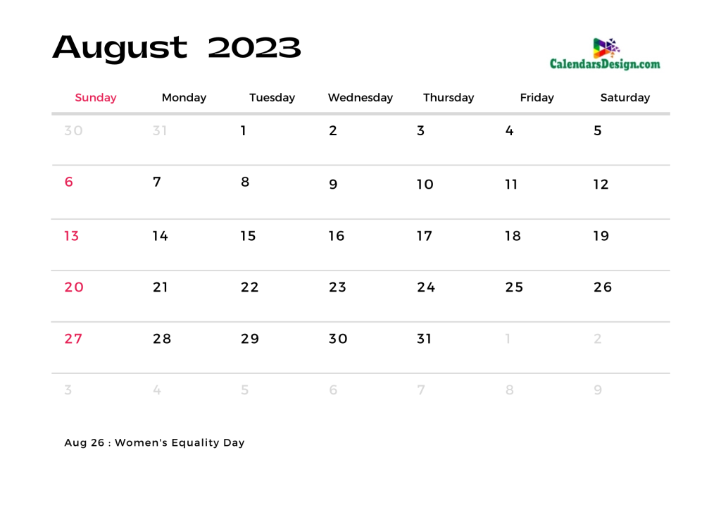 August calendar 2023 monthly template
