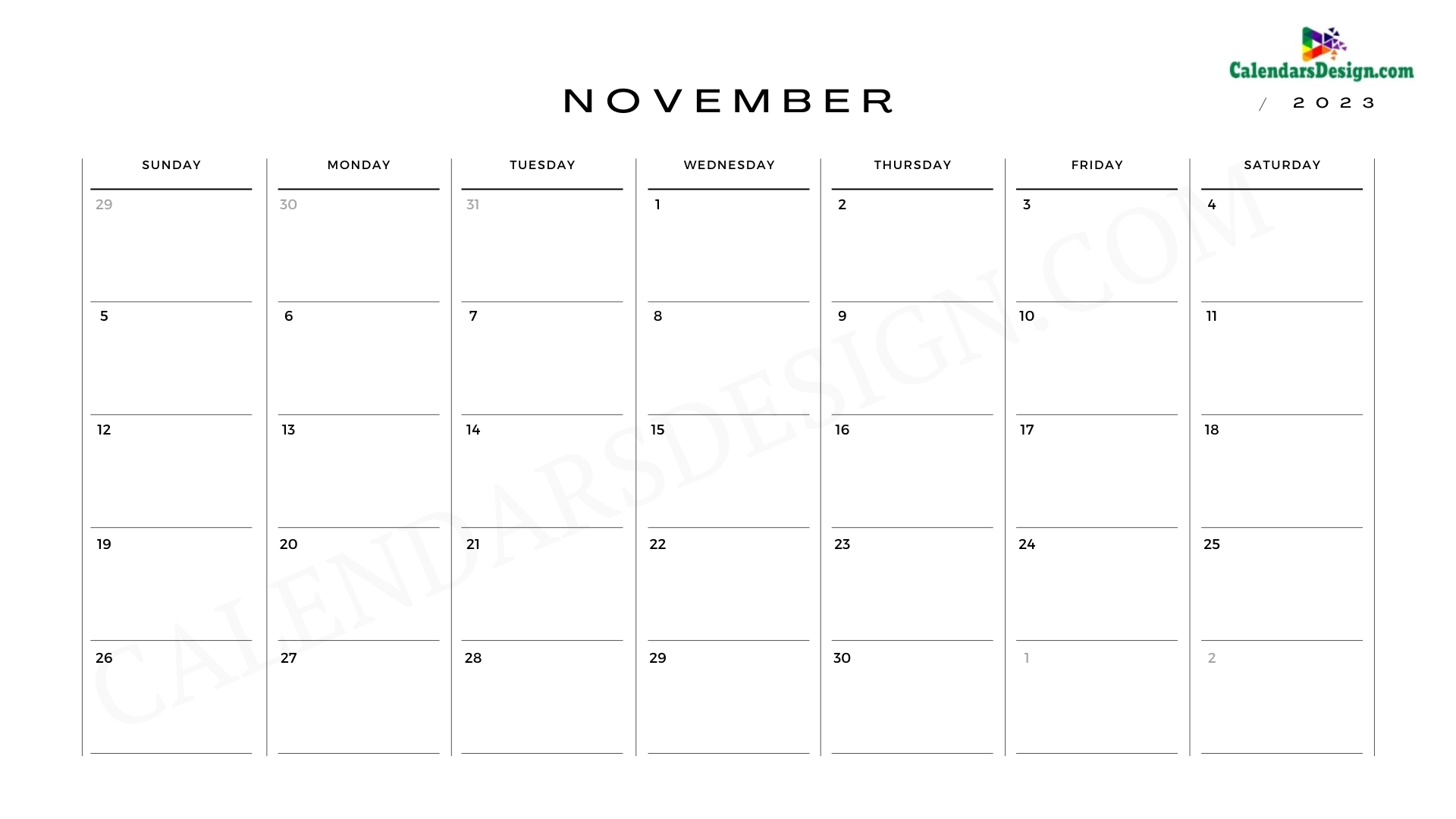 Calendar for November 2023